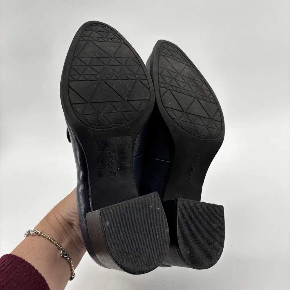 LIFESTRIDE Women's Devyn Slip On Block Heel Loafers Navy Athena US 9.5‎ Wide